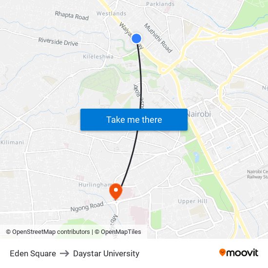 Eden Square to Daystar University map