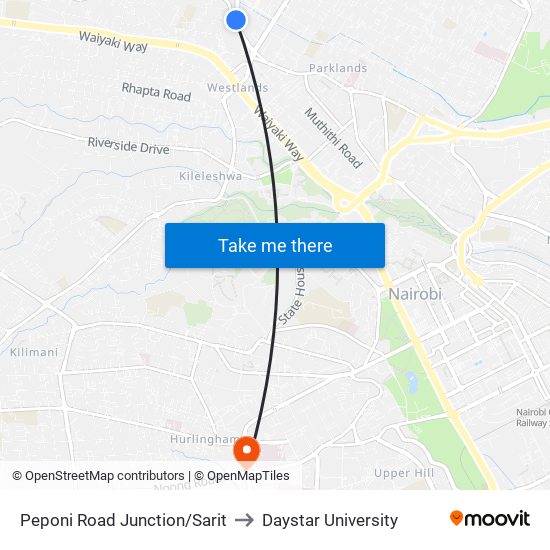 Peponi Road Junction/Sarit to Daystar University map