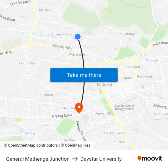 General Mathenge Junction to Daystar University map