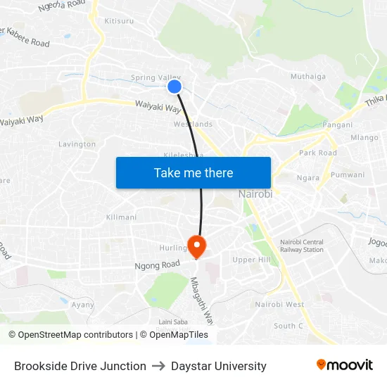 Brookside Drive Junction to Daystar University map