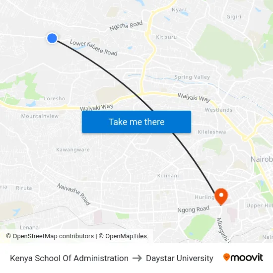 Kenya School Of Administration to Daystar University map
