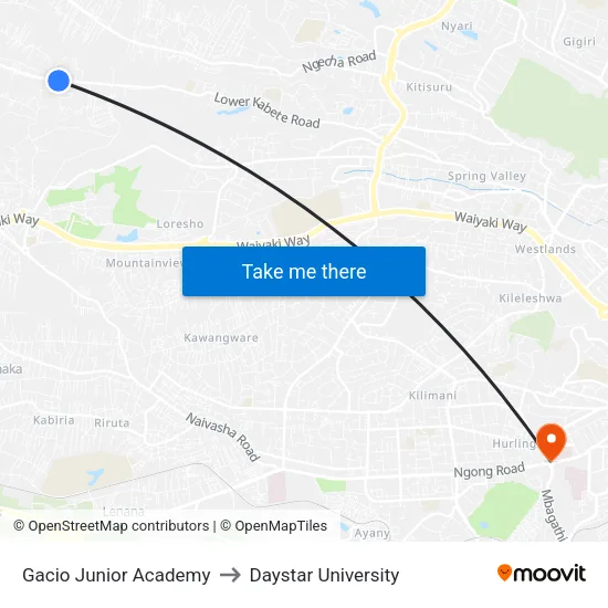 Gacio Junior Academy to Daystar University map