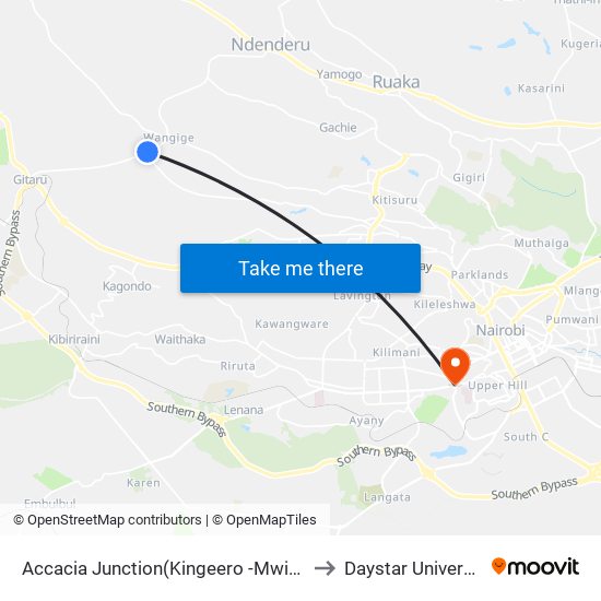 Accacia Junction(Kingeero -Mwisho) to Daystar University map