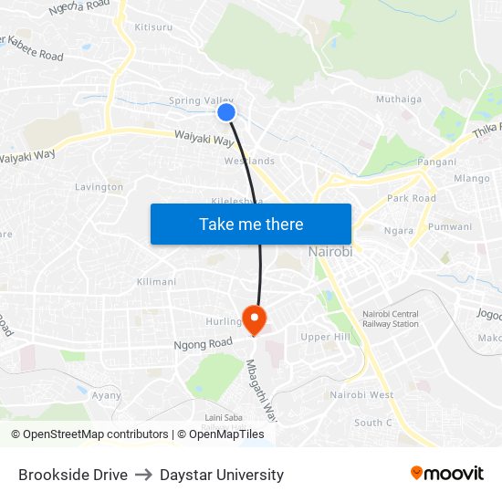 Brookside Drive to Daystar University map