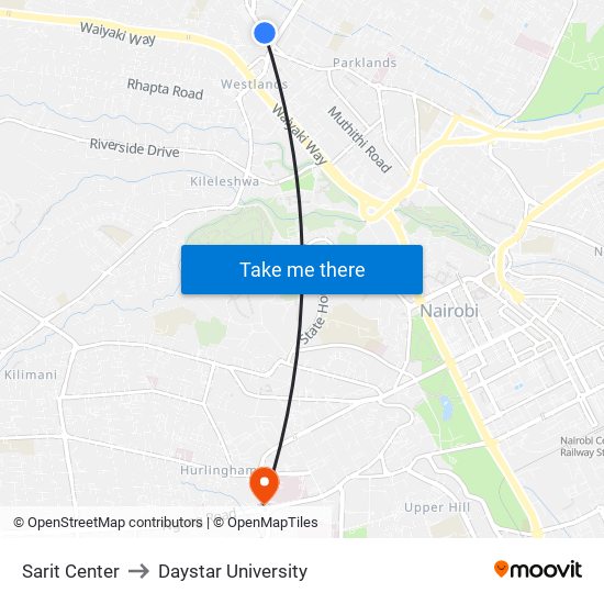 Sarit Center to Daystar University map