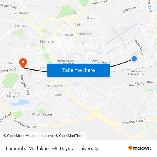 Lumumba Madukani to Daystar University map