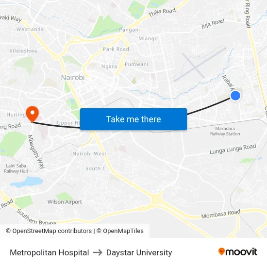 Metropolitan Hospital to Daystar University map