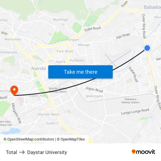 Total to Daystar University map