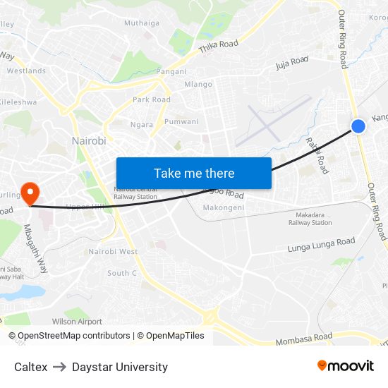 Caltex to Daystar University map