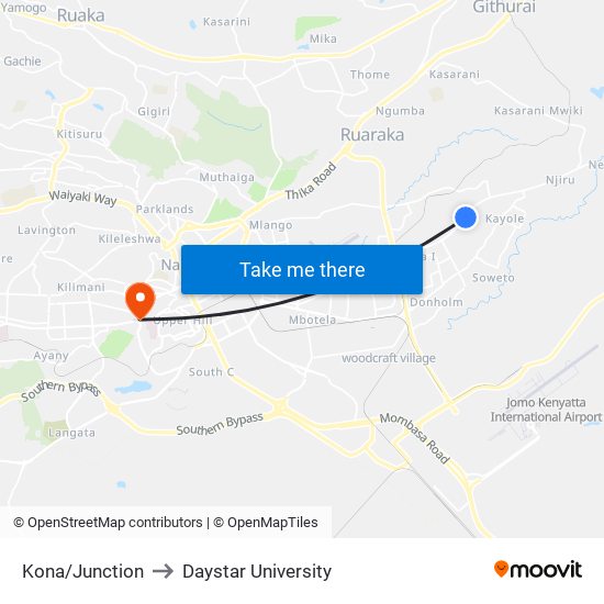 Kona/Junction to Daystar University map