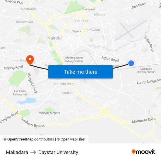 Makadara to Daystar University map