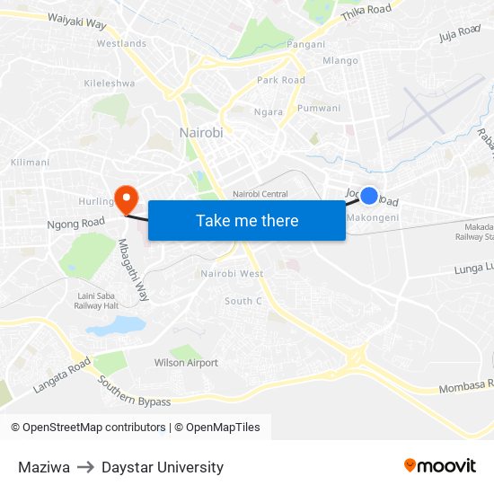 Maziwa to Daystar University map