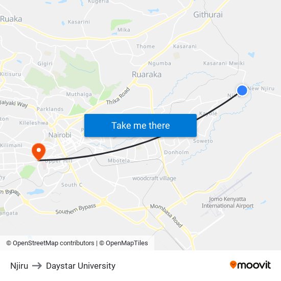 Njiru to Daystar University map