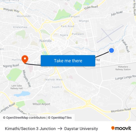 Kimathi/Section 3 Junction to Daystar University map