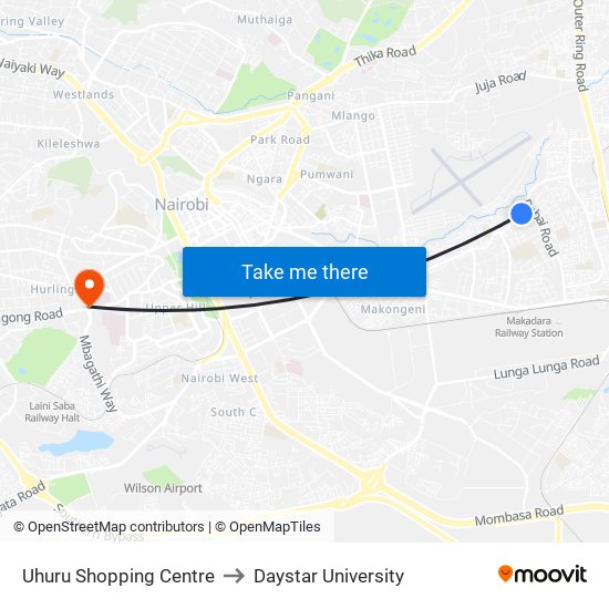 Uhuru Shopping Centre to Daystar University map