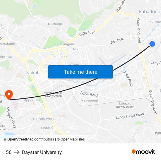 56 to Daystar University map