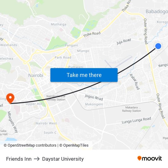 Friends Inn to Daystar University map