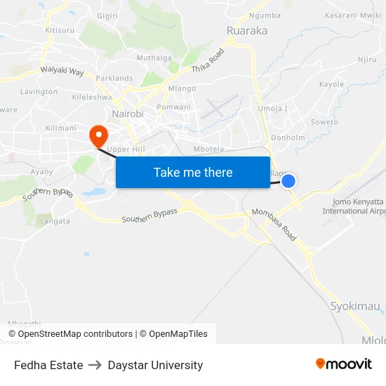 Fedha Estate to Daystar University map