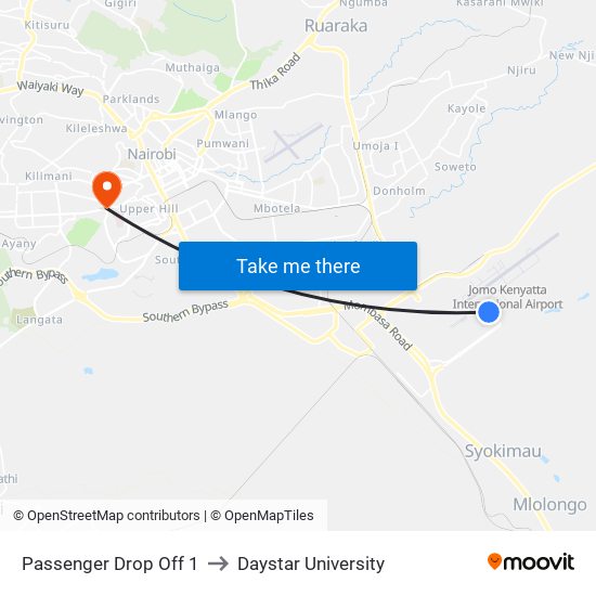 Passenger Drop Off 1 to Daystar University map