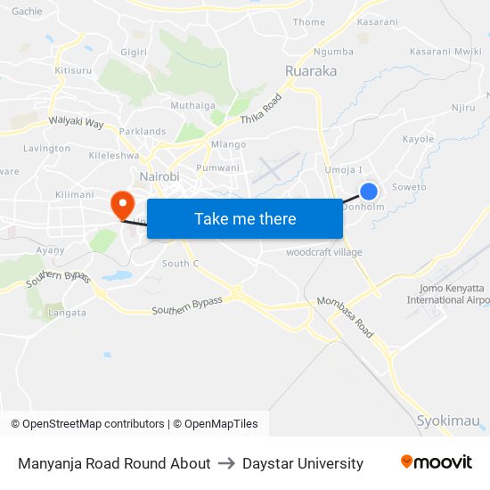 Manyanja Road Round About to Daystar University map