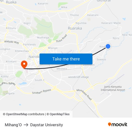 Mihang'O to Daystar University map