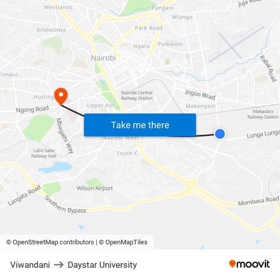 Viwandani to Daystar University map