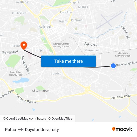 Patco to Daystar University map