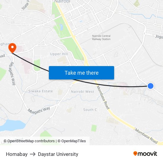 Homabay to Daystar University map