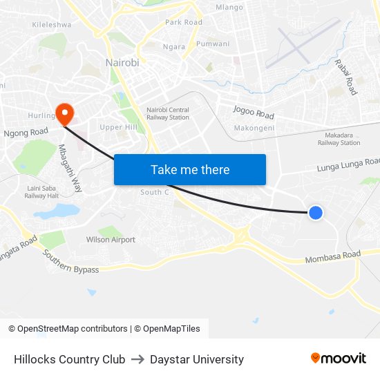 Hillocks Country Club to Daystar University map