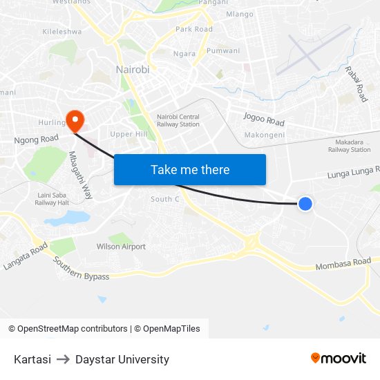 Kartasi to Daystar University map