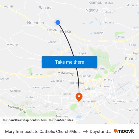 Mary Immaculate Catholic Church/Muchatha Shopping Centre to Daystar University map