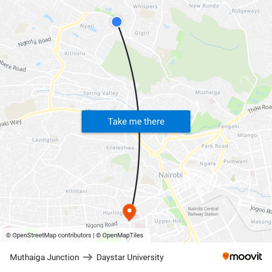 Muthaiga Junction to Daystar University map