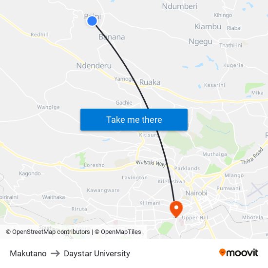 Makutano to Daystar University map