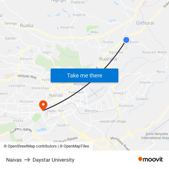 Naivas to Daystar University map