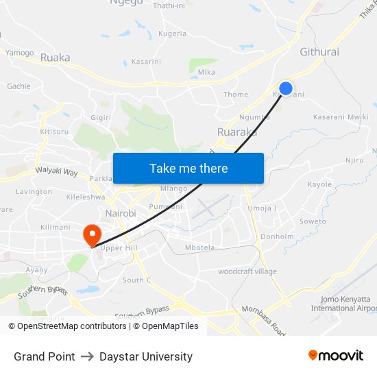 Grand Point to Daystar University map