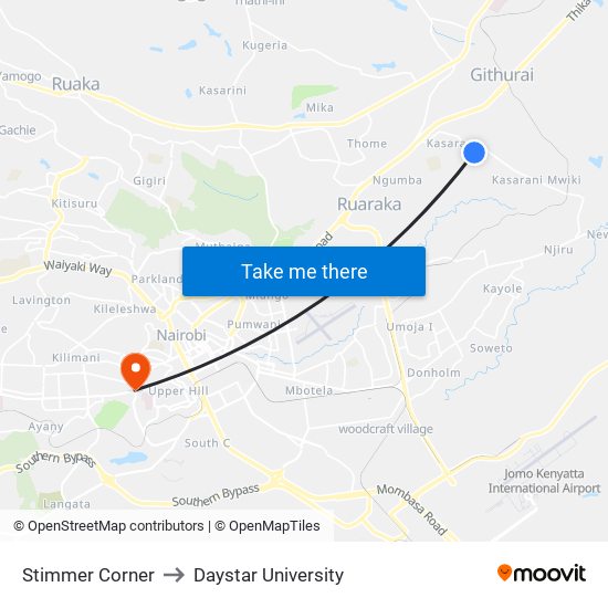 Stimmer Corner to Daystar University map