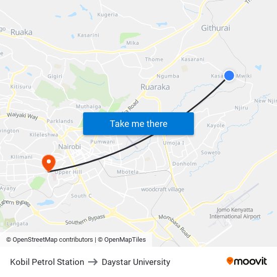 Kobil Petrol Station to Daystar University map