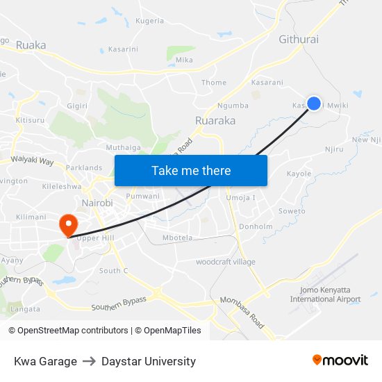 Kwa Garage to Daystar University map