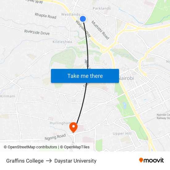 Graffins College to Daystar University map