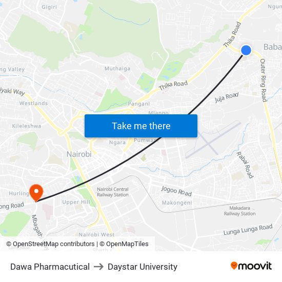 Dawa Pharmacutical to Daystar University map