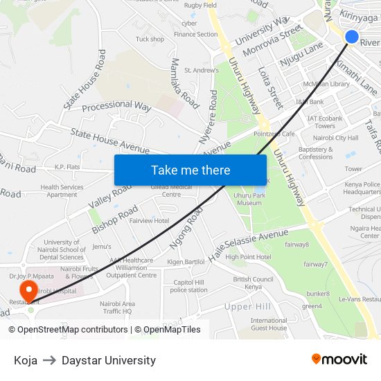 Koja to Daystar University map