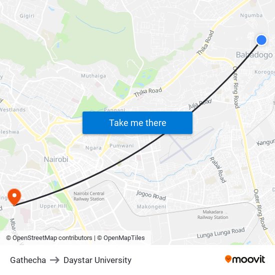 Gathecha to Daystar University map