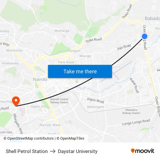 Shell Petrol Station to Daystar University map