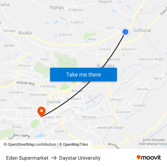 Eden Supermarket to Daystar University map