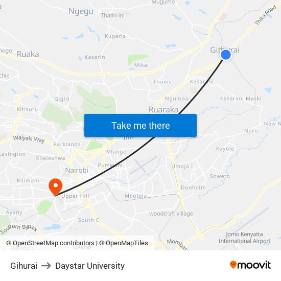 Gihurai to Daystar University map