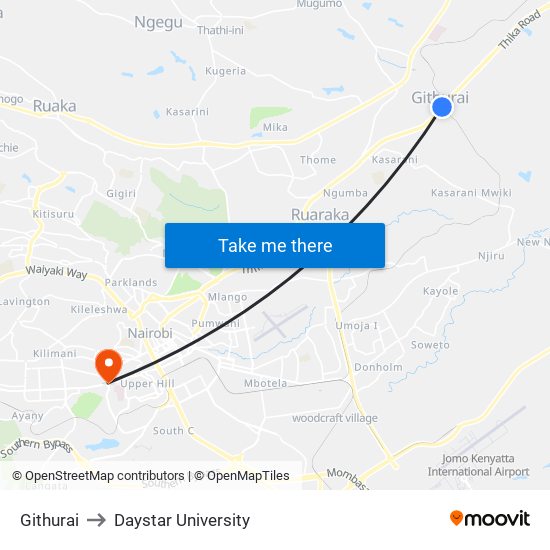 Githurai to Daystar University map