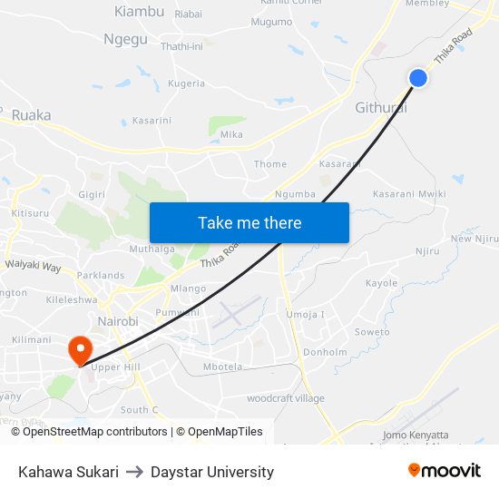 Kahawa Sukari to Daystar University map