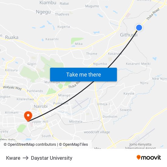 Kware to Daystar University map