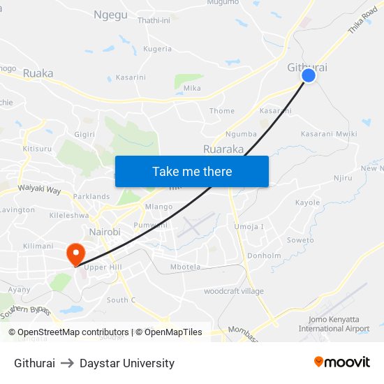 Githurai to Daystar University map