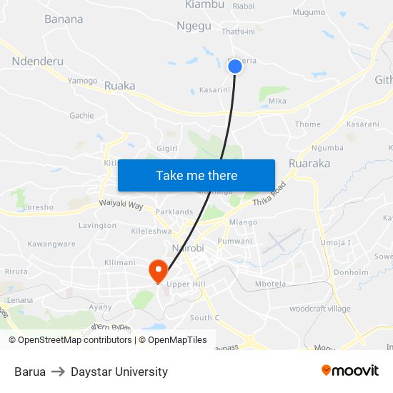 Barua to Daystar University map